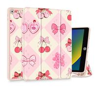 Mektron Designed Printed iPad 10.2" Case 9th Gen (2021)/ 8th Gen (2020)/ 7th Gen (2019) with Pencil Holder, Slim Protective Case with Soft TPU Back for iPad 10.2 inch, Cherry with Bows