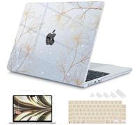 Mektron for 2025-2022 MacBook Air 13.6 inch Case M4 M3 M2，Model A3240 A3113 A2681 with Liquid Retina Display Touch ID，Printed Hard Shell Cover for MacBook Air 13.6", Gold Flower S718-Glitter Blue
