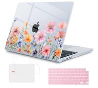 Mektron for 2025 MacBook Air 15 inch M4 Case A3241/ 2024 M3 A3114/ 2023 A2941 M2 Hard Printed Case with 15.3 Liquid Retina Display Touch ID, Plastic Hard Case & Keyboard Skin- Floral P165-Blue