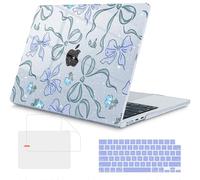 Mektron for 2025 MacBook Air 15 inch M4 Case A3241/ 2024 M3 A3114/ 2023 A2941 M2 Hard Printed Case with 15.3 Liquid Retina Display Touch ID, Plastic Hard Cover & Keyboard Skin- Bows C355-Glitter Blue