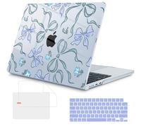 Mektron for 2025 MacBook Air 15 inch M4 Case A3241/ 2024 M3 A3114/ 2023 A2941 M2 Hard Printed Case with 15.3 Liquid Retina Display Touch ID, Plastic Hard Cover & Keyboard Skin- Bows C355-Blue