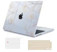 Mektron for 2025 MacBook Air 15 inch M4 Case A3241/ 2024 M3 A3114/ 2023 A2941 M2 Hard Printed Case with 15.3 Liquid Retina Display Touch ID, Plastic Hard Cover & Keyboard Skin- Gold Flower S718-Blue