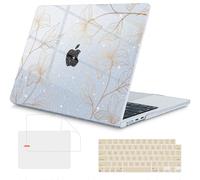 Mektron for 2025 MacBook Air 15 inch M4 Case A3241/ 2024 M3 A3114/ 2023 A2941 M2 Hard Printed Cover with 15.3 Liquid Retina Display Touch ID with Keyboard Skin- Gold Flower S718-Glitter Blue
