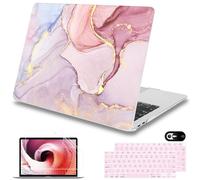Mektron for MacBook Air 13 inch Case 2020 2019 2018 Release A2337 M1 A2179 A1932 with Retina Display Fits Touch ID, Plastic Hard Shell & Keyboard Cover & Screen Protector & Webcam Cover, Pink Marble