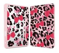 Mektron Printed Case for iPad 10.2 Inch 2021/2020/2019, for iPad 9th/8th/10th Generation Case, Buit in Pencil Holder with Shockproof Cover Clear Shell + Trifold Stand, Cherry & Cheetah