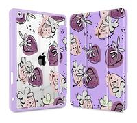 Mektron Printed Case for iPad 10.2 Inch 2021/2020/2019, for iPad 9th/8th/7th Generation Case, Buit in Pencil Holder with Shockproof Cover Clear Shell + Trifold Stand, Hand Draw Strawberry