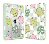 Mektron Printed Case for iPad 10.2 Inch 2021/2020/2019, for iPad 9th/8th/7th Generation Case, Buit in Pencil Holder with Shockproof Cover Clear Shell + Trifold Stand + Auto Wake/Sleep, Lucky Clovers