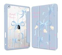 Mektron Printed Case for iPad 10.2 Inch 2021/2020/2019, for iPad 9th/8th/9th Generation Case, Buit in Pencil Holder with Shockproof Cover Clear Shell + Trifold Stand, Blue Bows-Sheep