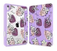 Mektron Printed Case for iPad mini 7 (A17 Pro) 2024/ Mini 6 2021, iPad mini 7th/6th Generation Case, Buit in Pencil Holder with Clear Back Shell + Trifold Stand + Auto Wake/Sleep, Hand Draw Strawberry