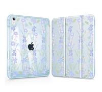 Mektron Sparkly Slim Case for iPad Air 11-inch M4/M3/M2 (2026/2025/2024), Glitter iPad Air 5th/4th 10.9 Inch Tablets Cover with Shiny Clear Back Shell Foldable Bling Smart Cover, Blue Floral C508
