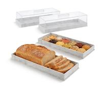 Mekturm 2 Pcs Rectangle Cake Tray, Acrylic Cake Stand with Clear Cover Lid, Reusable Pastry Display Case Dessert Holder Tray for Party Home Kitchen, Rectangle Cake Platter, Afternoon Tea Stand