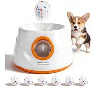 Mekturm Automatic Dog Ball Launcher, Dog Ball Thrower with 6 ETPU Tennis Balls 3 Launch Distance 19-45FT Interactive Pet Toys Indoor Outdoor Mini Balls Throwing Machine for Small Medium Dogs