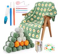 Mekturm Crochet Kit, Crochet Blanket Kit, Complete Starter Crochet Kits for Beginners Adults with Step-by-Step Instructions Book Yarn & Accessories, Learn to Crochet Daisy Granny Square