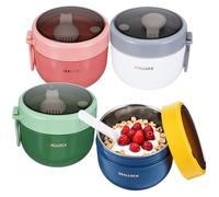 mekueeex 4pcs Overnight Oat Containers with Lids and Reusable Plastic Spoons,20oz Portable Stainless Steel Yogurt Breakfast On The Go Cups, Cups for Cereal,Milk and fruit Salad Storage Container