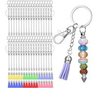 mekueeex 72 Pcs Beadable Keychains Complete Making Kit with 36 Metal Bars, 36 Key Rings & 36 Suede Tassels - Ultimate DIY Craft Supplies for Personalized Gifts Women Men