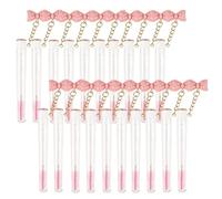 Mekupeu 20 pcs Tube Lash Brush Set Disposable Diamond Mascara Brushes with Keychain Charms Pendant Tube Spoolies for Eyelash Extensions Mascara Wands Makeup Tools (Pink bow tie)