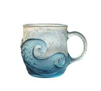 MEKUTV Sea-Wave Glass Mug, Handmade Glass Cup Unique Textured Beach Theme for Tea Wine Handcrafted Sea Inspired Drinkware Gift, for Coffee and Drinks