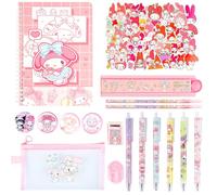 Mel-dy Stationery Set, Kawaii School Supplies with Pens Stickers Pencil Case Notebook Badge, Kawaii Stationery Back to School Gift for Kids Students Office Supplies (Pink 1)