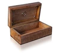 Mela Artisans Decorative Storage Box with Hinged Lid - Light Burnt, Medium | 7.5” x 4.5” x 3”, Rustic Serena Style|Crafted from Mango Wood|Ideal for Keepsakes, Trinkets, Jewelry and Tea Boxs, Book Box