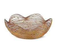 Mela Artisans Metal Bowl, Gold, Large, 12” x 4.5” x 6”, Ruffle Decorative Style Bowls for Fruits & More, Kitchen Counter w/Round Underneath, Handmade, Sustainable, Elegant, Modern