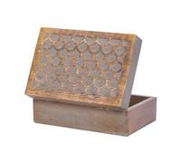 Mela Artisans Scallop Wooden Box (Large) - Light Burnt Over Grey Decorative Box w/Felt Pads Underneath & Wooden Carving - Unique Handmade Mangowood Keepsake Storage Box for Jewelry - 9 x 6 x 3.5