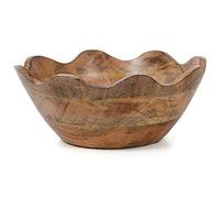 Mela Artisans Wooden Scalloped Bowl - Medium | Ruffle Decorative Style | Rustic Kitchen Decor | Mango Wood | Natural Grain Finish | Fits Bread, Fruits, Salad or Popcorn | 10” x 4” x 9”