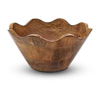 Mela Artisans Wooden Scalloped Bowl - Small | Ruffle Decorative Style | Rustic Kitchen Decor | Mango Wood | Natural Grain Finish | Fits Bread, Fruits, Salad or Popcorn | 8” x 4” x 7”