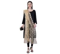 Mela Bazaar Gold Embroidered Net Dupatta/Lightweight Sheer Shawl/Scarf/Wrap, Beige, One Size