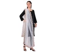 Mela Bazaar Scalloped Cutwork Dupatta, Lightweight and Sheer Shawl, Scarf, Wrap, White, One Size