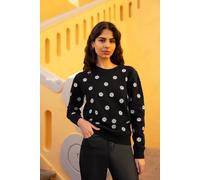 Mela Black All Over Embroidered Daisy Knitted Jumper Black S