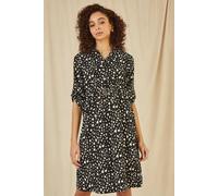 Mela Black Dash Print Skater Dress With Buckle Black 14