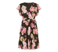 Mela Black Floral Print Pleated Wrap Skater Dress (UK, Numeric, 8, Regular, Regular, Black)