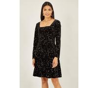 Mela Black Star Foil Print Long Sleeve Skater Dress Black 8