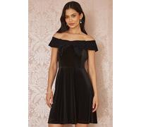 Mela Black Velvet Skater Dress With Sparkle Bow Neckline Black 16