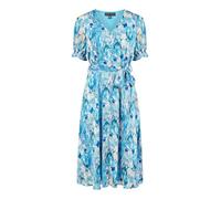 Mela London Mela Blue Abstract Print Tea Dress with Pleats and Front Split 16 Blue