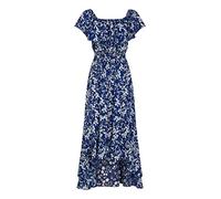 Mela London Mela Blue Ditsy Print Bardot Dipped Hem Dress 10 Blue