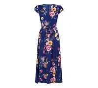 Mela London Mela Blue Floral Wrap Over Dipped Hem Midi Dress 12 Navy