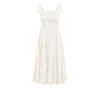 Mela London Mela White Broderie Anglaise Ruched Midi Sundress with Tie Sleeves 16 White