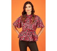 Mela Pink Animal Print Belted High Neck Top Pink 14