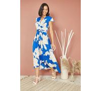 Mela Women's Blue Blossom Print Wrap Midi With Dipped Hem | Size: 12 Mela Blue 12