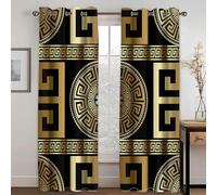 MELABE Abstract Greek Geometry Blackout Curtains Bedroom, Luxury Black Gold 3D Print Pattern Eyelet Thermal Insulated Blackout Curtains for Kids Boys Girls Playroom 2 x 100W x 214H cm