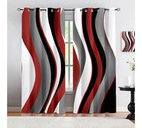 MELABE Abstract Wavy Texture Blackout Curtains Bedroom, Black White Gray Red 3D Print Pattern Eyelet Thermal Insulated Blackout Curtains for Kids Boys Girls Playroom 2 x 100W x 160H cm