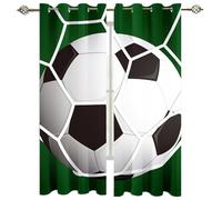 MELABE Black White Football 3D Super Soft Kids Blackout Curtains, Green Football Net Bedroom Living Room Thermal Insulated Blockout Eyelet Ring Top Room Darkning Curtains 2 x 110W x 210H cm
