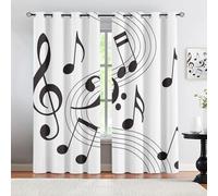 MELABE Black White Musical Notes Window Treatment Set, Music Lovers 3D Printed Curtains, Darkening Thermal Insulated Drapes for Bedroom Living Room Home Decor 2 x 58.5W x 137H cm