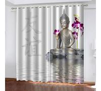 MELABE Buddha Pattern Blackout Window Curtain, Zen Stone 3D Print Curtains, 2 Panels Darkening Thermal Insulated Drapes with Top Grommet for Living Room Bedroom 2 x 70W x 160H cm