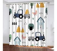 MELABE Car Tractor Blackout Curtains Bedroom, Cartoon Style 3D Print Pattern Eyelet Thermal Insulated Blackout Curtains for Kids Boys Girls Playroom 70W x 160H