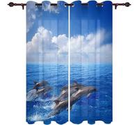 MELABE Cartoon Dolphin Window Treatment Set, Blue Sky Print 3D Printed Curtains, Darkening Thermal Insulated Drapes for Bedroom Living Room Home Decor 2 x 130W x 240H cm