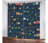 MELABE Cartoon Vehicle Blackout Curtains Bedroom, Colored Cars 3D Print Pattern Eyelet Thermal Insulated Blackout Curtains for Kids Boys Girls Playroom 100W x 214H
