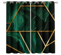 Emerald Green Marble Curtains Opaque Set of 2, Gold Lines 3D Blackout Curtains with Eyelets Cold and Heat Resistant for Kids Room Boys Girls Bedroom Window Decoration 2 x 132.5W x 215H cm