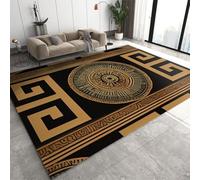 MELABE Greek Key Area Rug, Black Gold Geometry Living Room Rugs, Machine Washable Easy to Clean with Low Pile Indoor Carpet for Bedroom Office Kitchen 60 x 90 cm